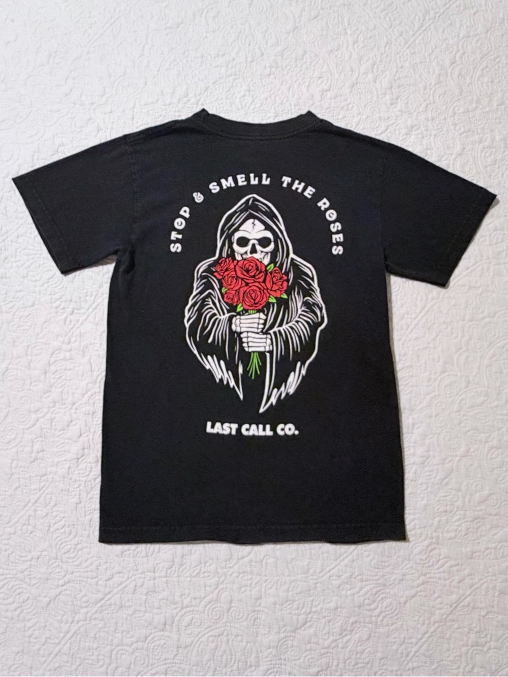 Last Call Co | Stop & Smell The Roses Grim Reaper Graphic T-Shirt | Size Small